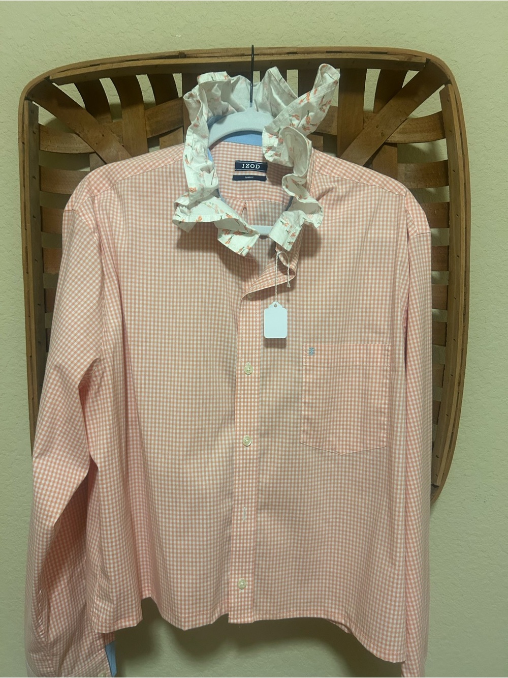 IZOD Ruffled Collar Pink Gingham Button-Down Shirt